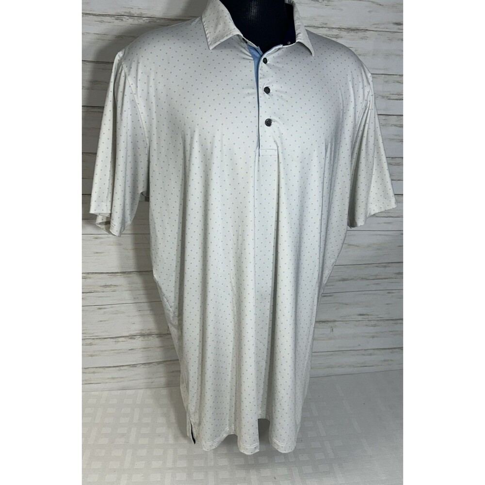 EUC! GREYSON XXL 2XL Mens Blue Wolf Dot Polo Golf Shorts Sleeve Shirt Stretch